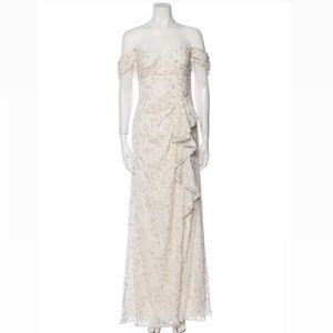 Monique Lhuillier White Gold Gown